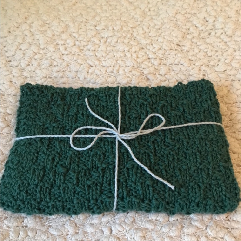 New Hand Knit Handmade Dark Green Eco Organic Cotton Baby Blanket